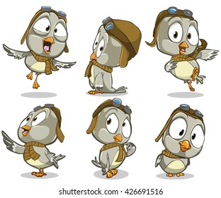 Vector cartoon illustration of mail carrier character with different poses and emotions