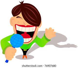 Vector cartoon illustration of a male pop star singer with a big mouth.