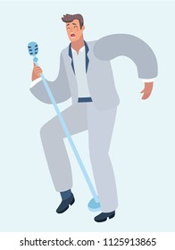 Vector cartoon illustration of Male singer on white background.