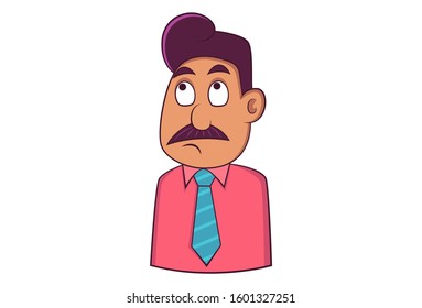 Vector cartoon illustration of man angry face. Isolated on white background.