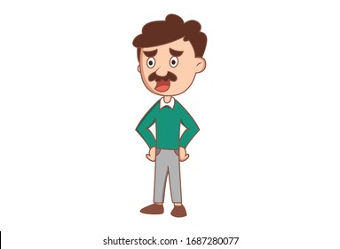 Vector cartoon illustration of man angry expression . Isolated on white background.
