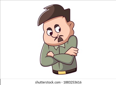 Vector cartoon illustration. Man is angry. Isolated on white background.