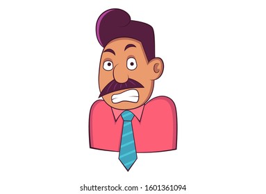 Vector cartoon illustration of man is annoyed. Isolated on white background.
