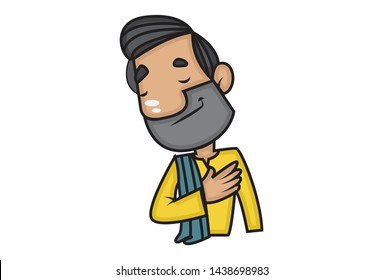 Vector cartoon illustration of man with closed eyes. Isolated on white background.