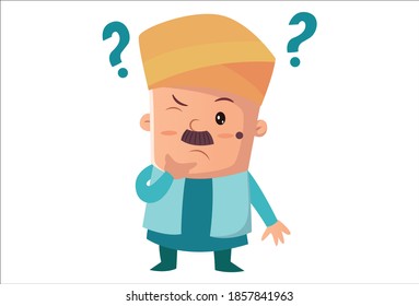 Vector cartoon illustration. Man is confused. Isolated on white background. 