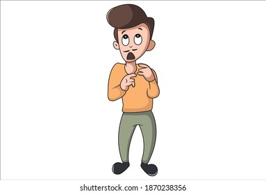 Vector cartoon illustration. Man is counting on a finger. Isolated on white background.