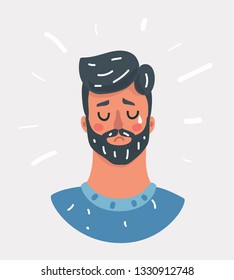 Vector cartoon illustration of Man face while he crying on white background.