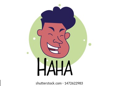 Vector cartoon illustration of man face laughing. Isolated on white background.