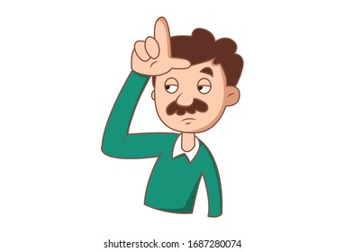 Vector cartoon illustration of man hand on head. Isolated on white background.