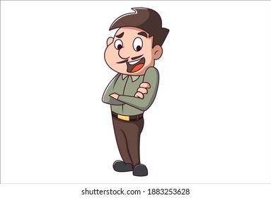 Ilustración de dibujos animados. El hombre es feliz. Aislado sobre fondo blanco.