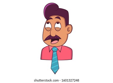 Vector cartoon illustration. Man is looking up side. Isolated on white background.