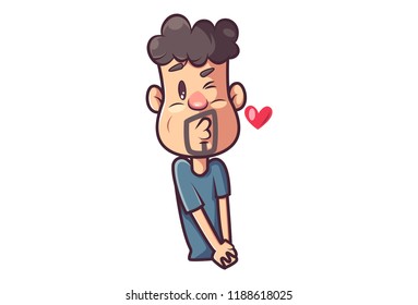 Vector cartoon illustration . Man making face and eyes. Isolated on white background.