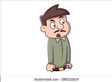 Vector cartoon illustration. Man is making an angry face. Isolated on white background.