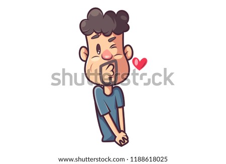 Vector cartoon illustration . Man making face and eyes. Isolated on white background.