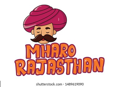 Vector cartoon illustration of man. Mharo rajasthan  text translation My dear rajasthan. Isolated on white background.