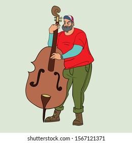 Vector cartoon illustration of a man playing cello bass music instrument