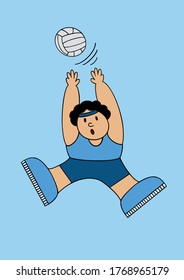 Ilustración de dibujos animados. Hombre jugando voleibol.