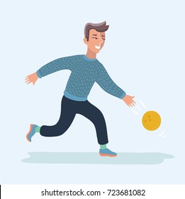 Vector cartoon illustration of man playing bowling vector illustration cartoon character. Isolated character on white background