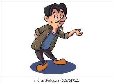 Ilustración de dibujos animados. El hombre está posando. Aislado sobre un fondo blanco.