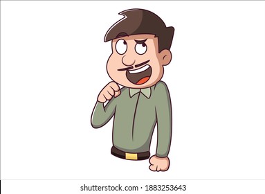 Vector cartoon illustration. Man is rolling his eyes upside. Isolated on white background.