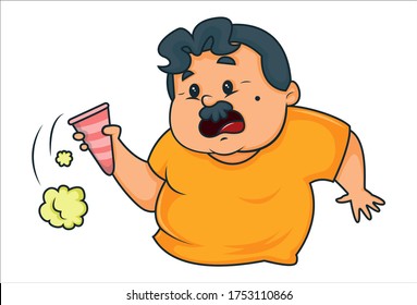 Vector cartoon illustration of a man sad with the ice cream falling. Isolated on white background.