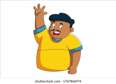 Vector cartoon illustration of man is saying hi. Isolated on white background.