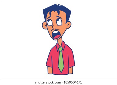 Vector cartoon illustration. Man is shocked and looking up. Isolated on white background.