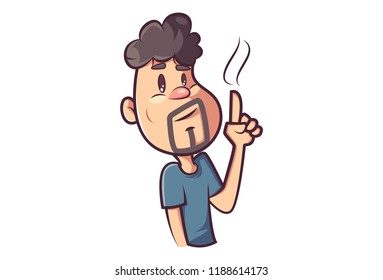 Vector cartoon illustration of man showing finger. Isolated on white background.