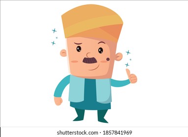 Vector cartoon illustration. Man is showing thumbs up. Isolated on white background. 
