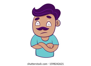 Vector cartoon illustration of man standing with crossed hands. Isolated on white background.