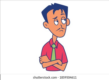 Ilustración de dibujos animados. El hombre está de pie molesto. Aislado sobre fondo blanco.