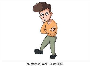 Vector cartoon illustration. Man is standing with crossed arms. Isolated on white background.