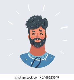 Vector cartoon illustration of Man is thinking. Human face on white background.