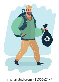 Vector Cartoon Illustration Man Trash Bag Stock Vector (Royalty Free ...