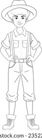 A vector cartoon illustration of a man wearing suspenders