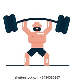 Vector cartoon illustration of a man weightlifting