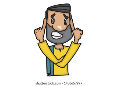 Vector cartoon illustration of man weird expression. Isolated on white background.