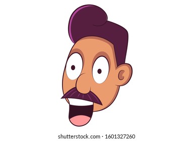 Vector cartoon illustration of man weird face. Isolated on white background.