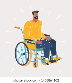 Vector cartoon illustration of man in wheelchairs on white background.