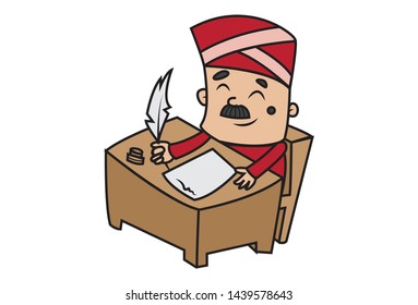 Vector cartoon illustration of man working in office. Isolated on white background.