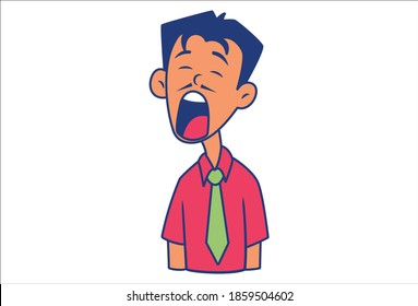 Vector cartoon illustration. Man is yawning. Isolated on white background. 