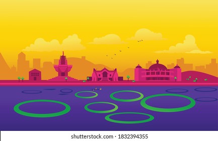 Vector cartoon illustration of the Manipur skyline. Isolated on a colored background.