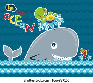 Vector cartoon illustration of marine animals