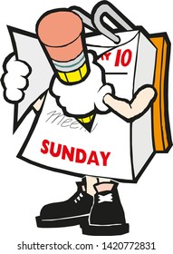 Vector cartoon illustration mark calendar hand with pencil