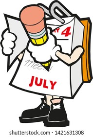 Vector cartoon illustration mark calendar hand with pencil
