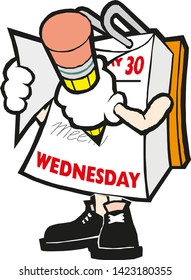 Vector cartoon illustration mark calendar Wednesday hand with pencil