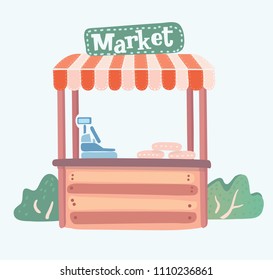 Vector cartoon illustration of Market stall on white background.
