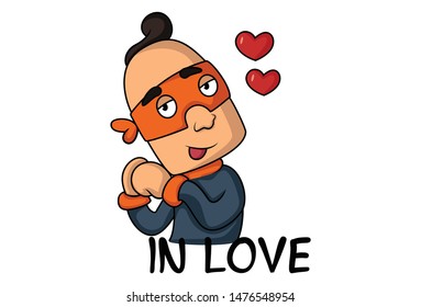 Vector cartoon illustration of mask man in love. Isolated on white background.