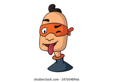 Vector cartoon illustration of mask man making face. Isolated on white background.
