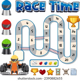 A vector cartoon illustration of a maze game with a car racing theme